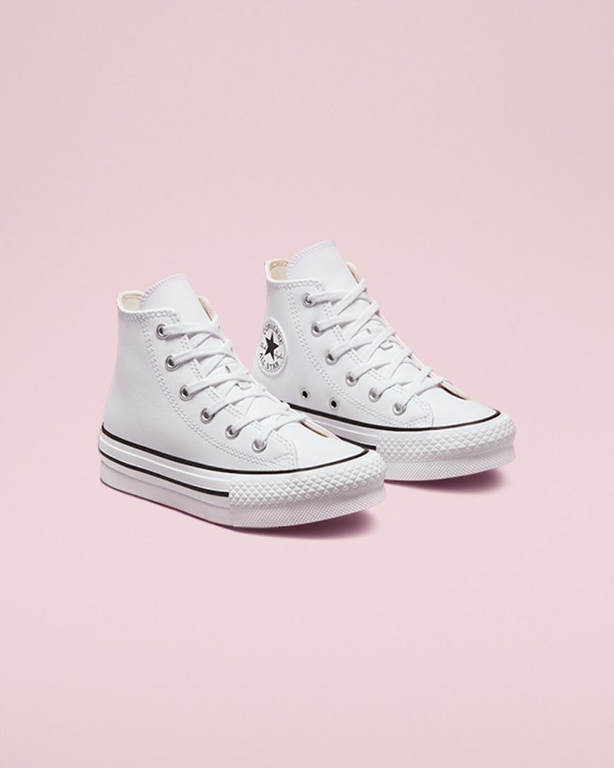 Zapatos Plataforma Converse Chuck Taylor All Star Lift Cuero Altas Niña Blancas Beige Blancas Negras | PE L2487E